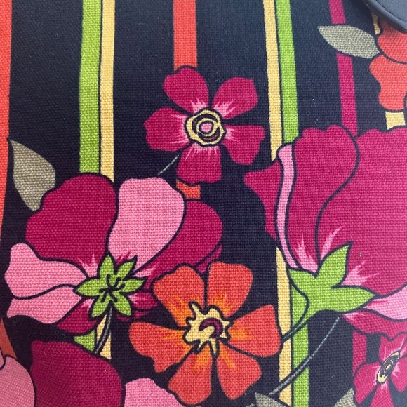 Talbots Floral Stripe Satchel - Black and Pink - Picture 3 of 15